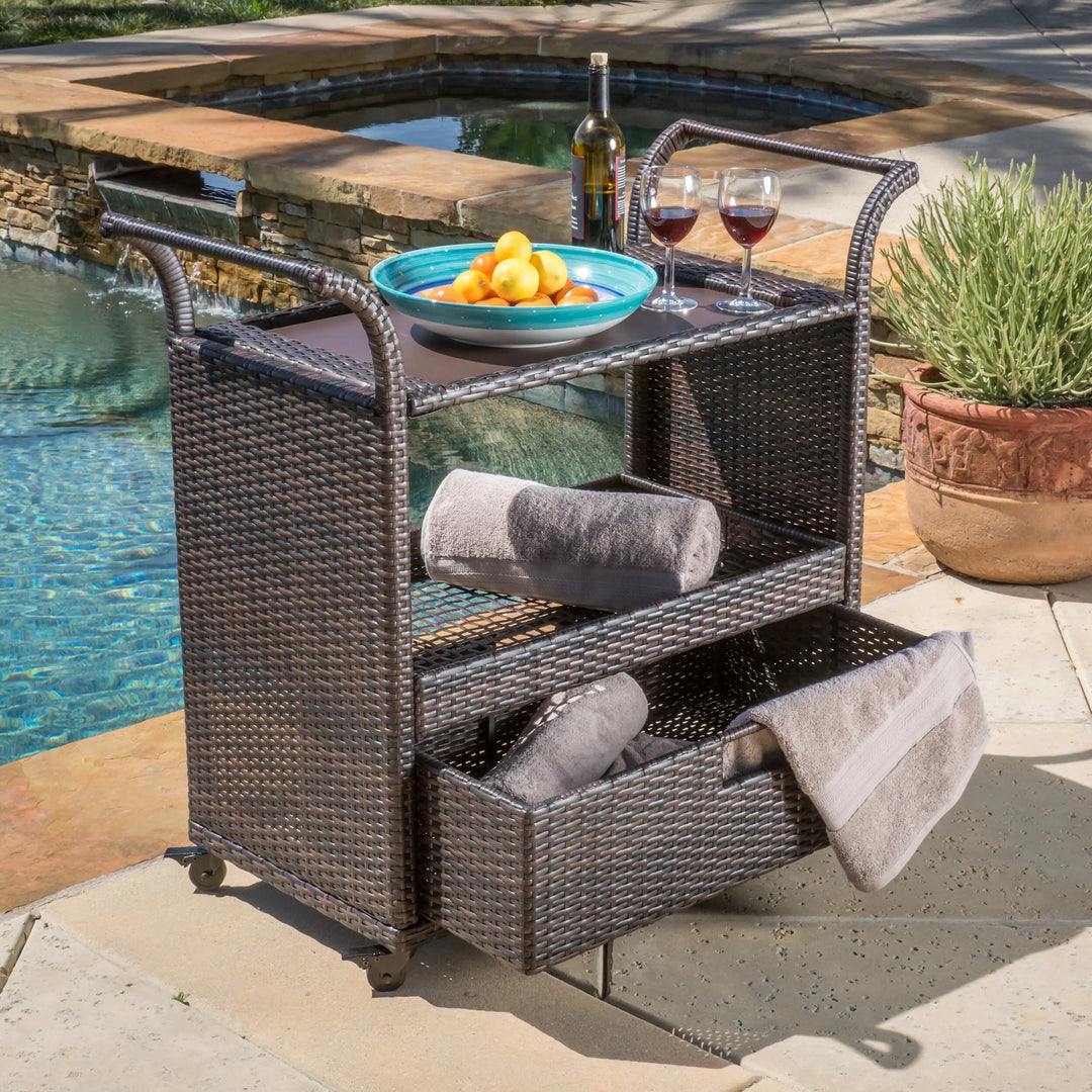 Virasat KNOX Outdoor Patio Bar Serving Cart (Dark Brown)