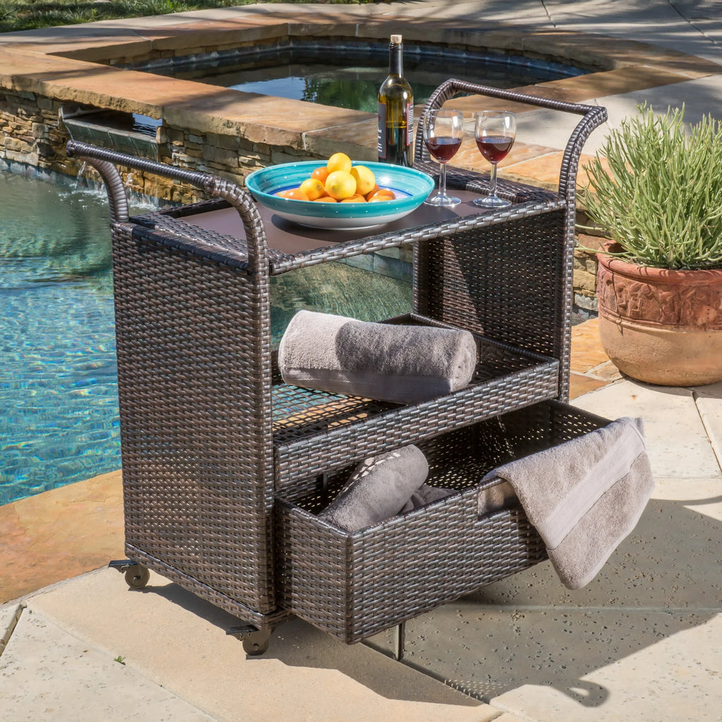 Virasat Outdoor Patio Bar Serving Cart (Dark Brown)-VIRASAT FURNITURE & FURNISHING