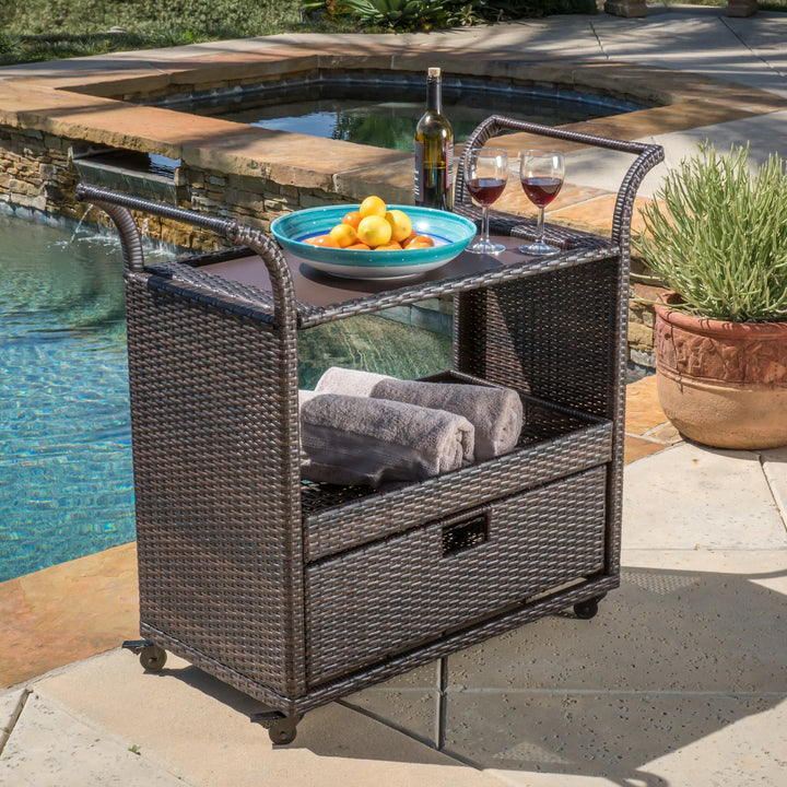 Virasat KNOX Outdoor Patio Bar Serving Cart (Dark Brown)