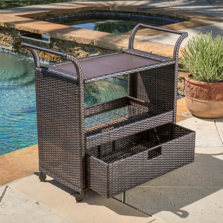 Virasat KNOX Outdoor Patio Bar Serving Cart (Dark Brown)