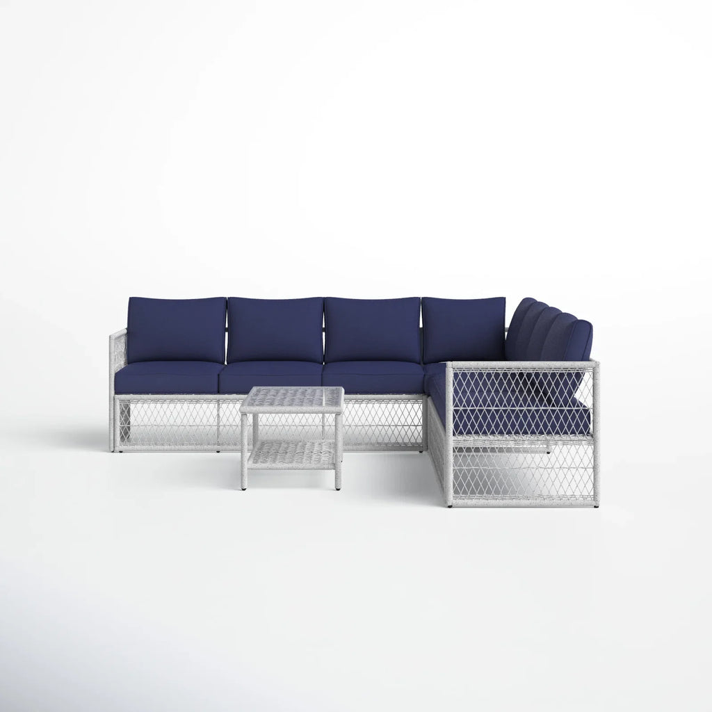 Virasat Outdoor Sofa Set 7 Seater and 1 Center Table Set (White + Blue)-VIRASAT FURNITURE & FURNISHING