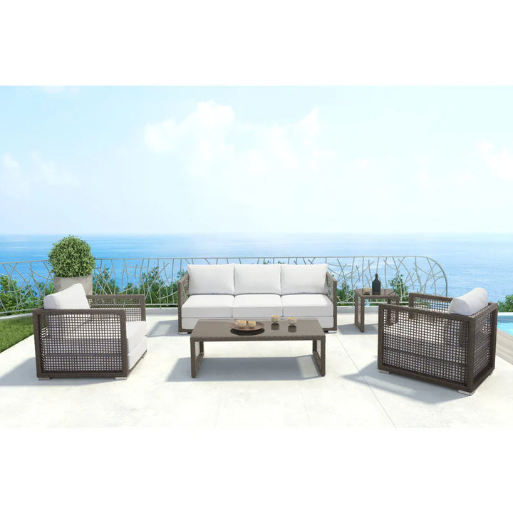 Virasat Coco Outdoor Sofa Set 3 Seater , 2 Single seater and 1 Center Table (White+ Brown)