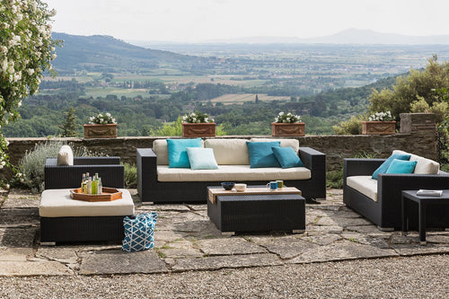 Virasat Outdoor Garden Balcony Sofa Set 3 Seater, 2 Seater, 1 Seater, 1 Ottoman, 1 Center Table and 1 Side Table Set (Black)-VIRASAT FURNITURE & FURNISHING