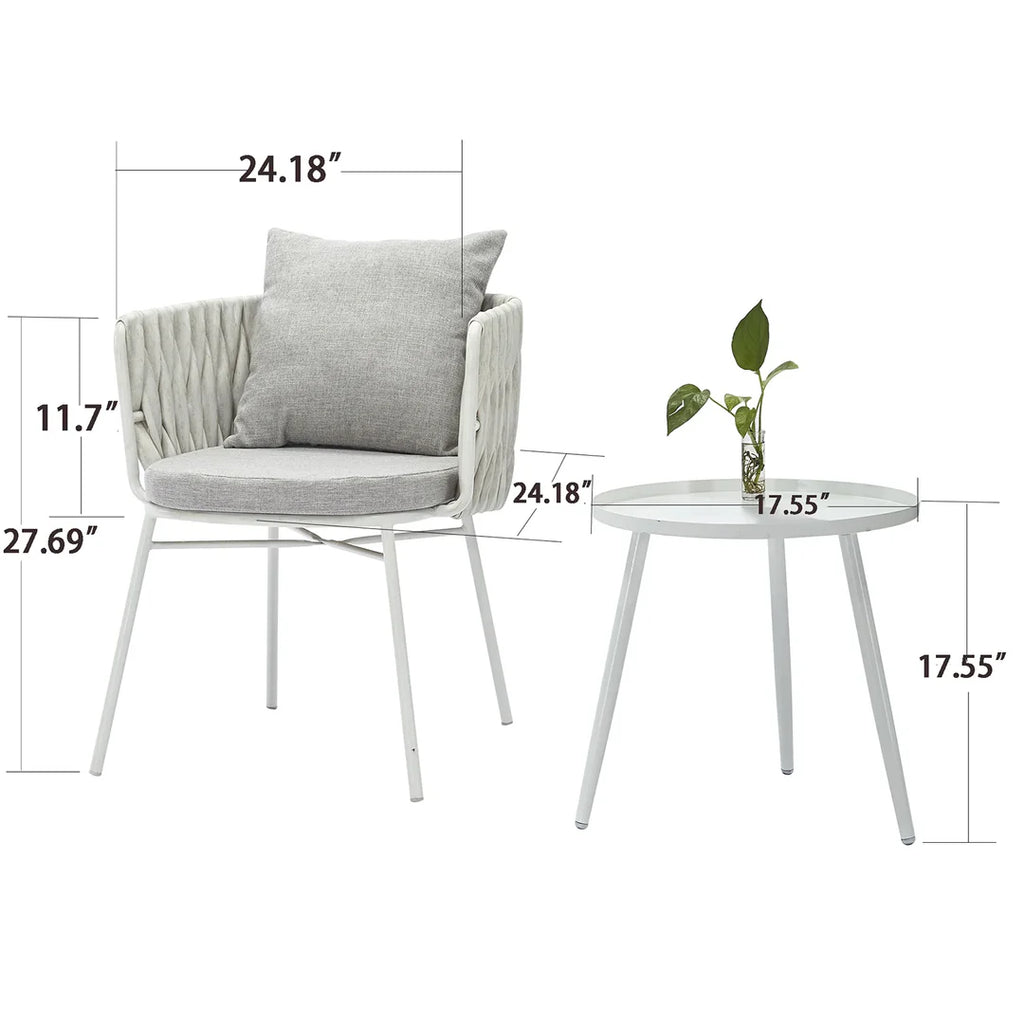 VIRASAT FURNITURE DORA OUTDOOR PATIO SEATING SET 2 CHAIRS AND 1 TABLE SET (GREY) BRAIDED & ROPE