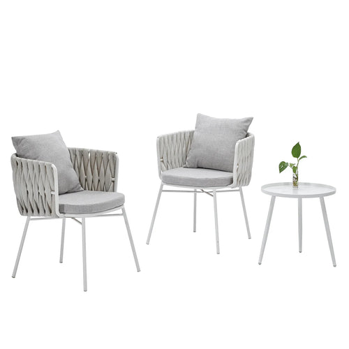 Virasat Outdoor Patio Seating Set 2 Chairs and 1 Table Set (Grey) Braided & Rope-VIRASAT FURNITURE & FURNISHING
