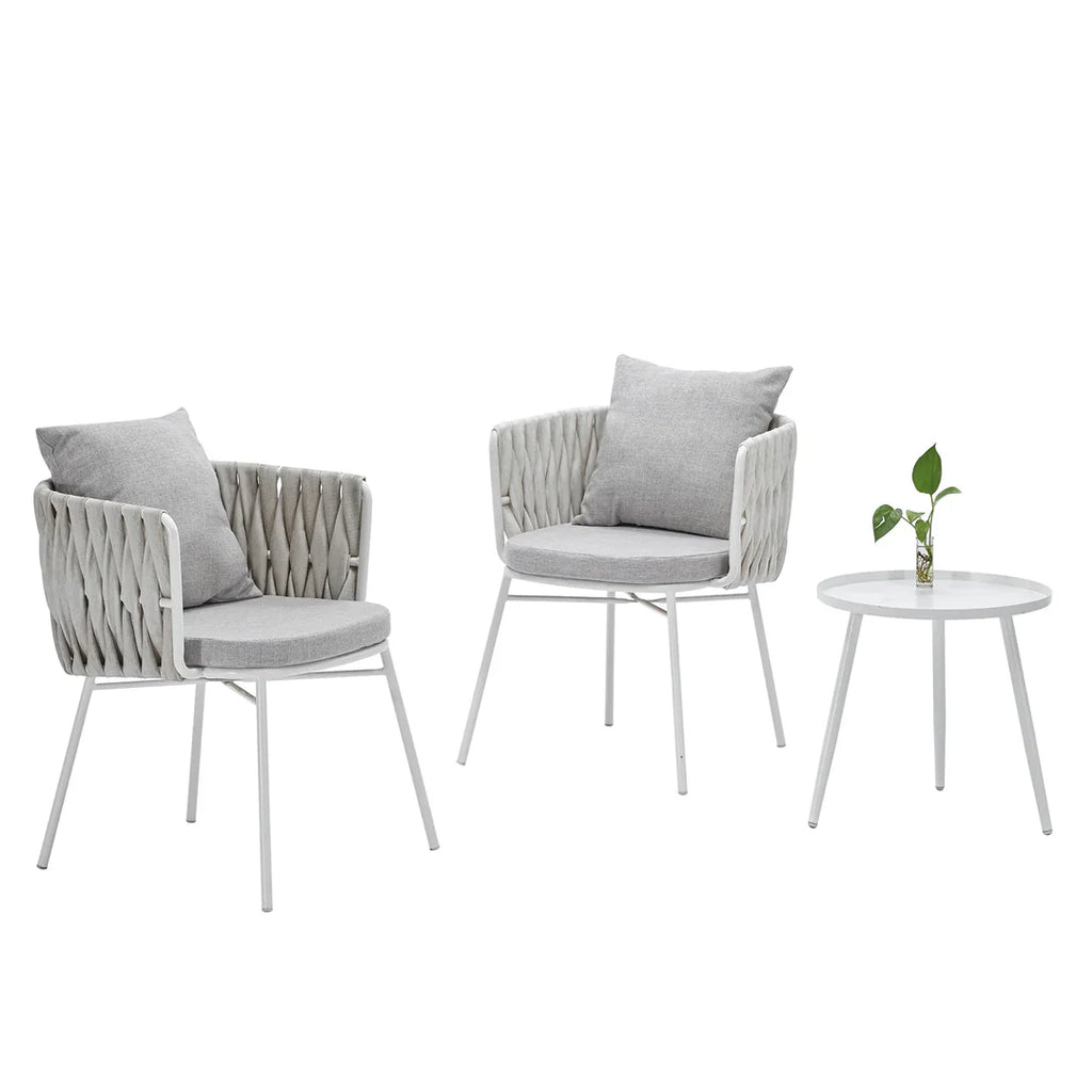 VIRASAT FURNITURE DORA OUTDOOR PATIO SEATING SET 2 CHAIRS AND 1 TABLE SET (GREY) BRAIDED & ROPE