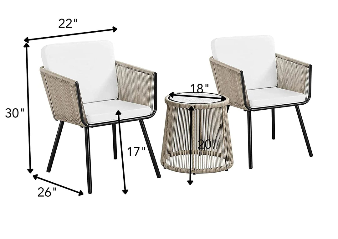 Virasat Odila Outdoor Patio Seating Set 2 Chairs and 1 Table Set (GREY+BROWN) Braided & Rope