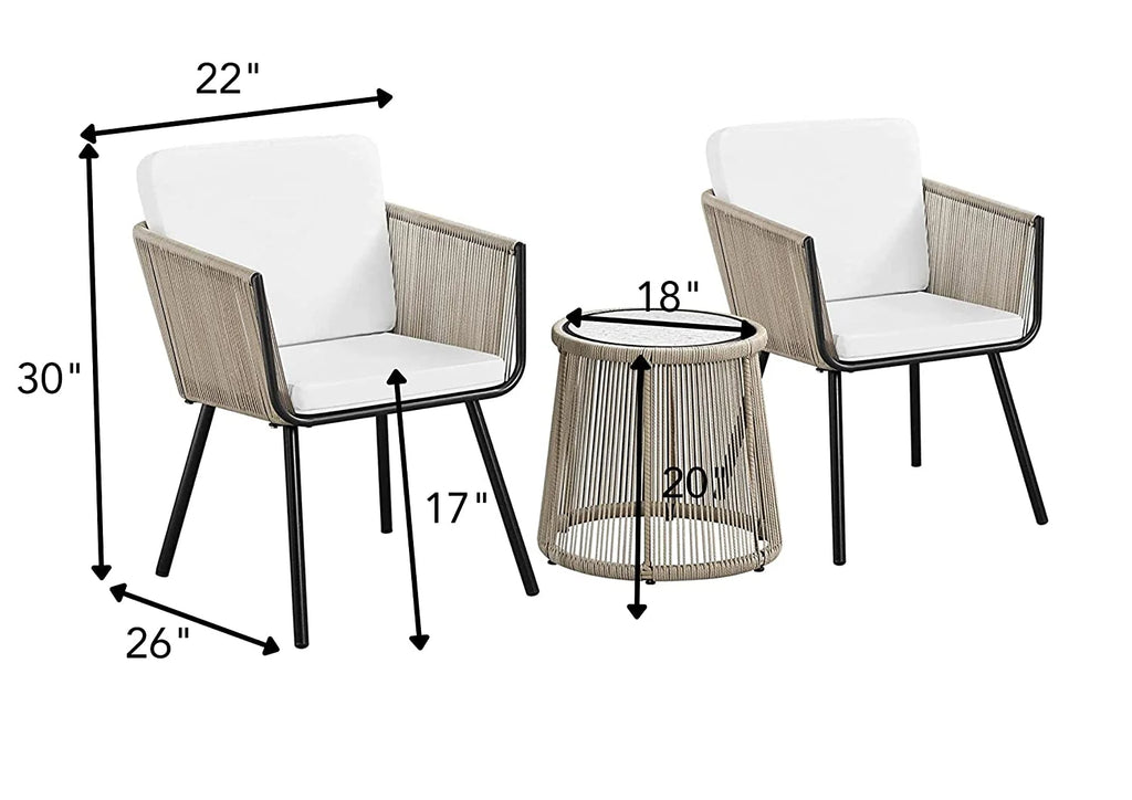 Virasat Outdoor Patio Seating Set 2 Chairs and 1 Table Set (GREY+BROWN) Braided & Rope-VIRASAT FURNITURE & FURNISHING