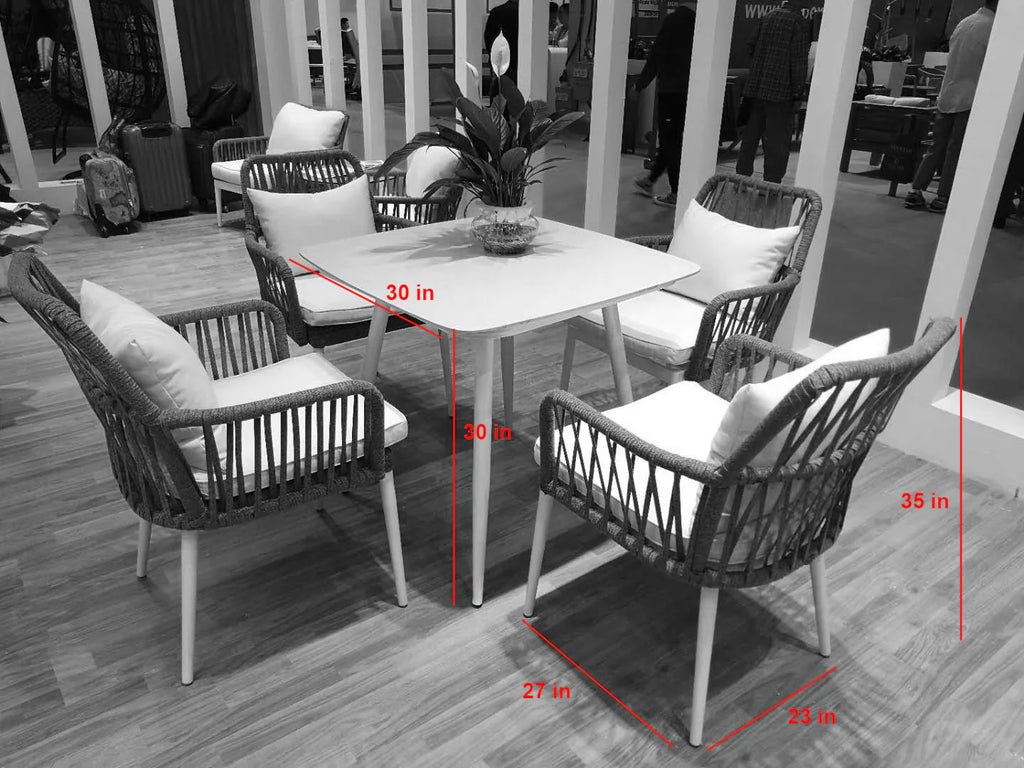 Virasat Outdoor Patio Seating Set 4 Chairs and 1 Table Set (Blue + White) Braided & Rope-VIRASAT FURNITURE & FURNISHING