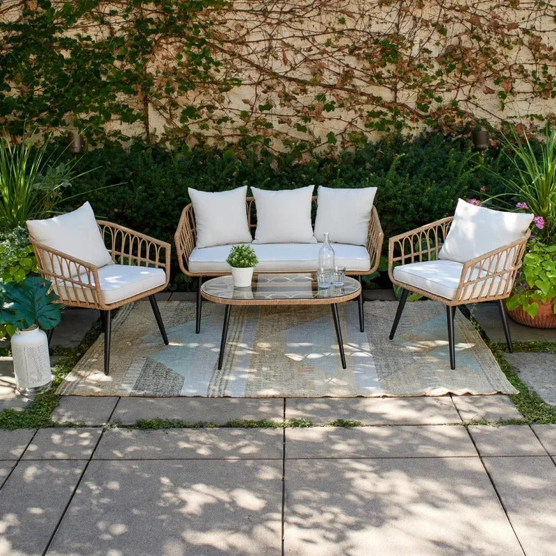 Virasat Outdoor Garden Balcony Sofa Set 2 Seater, 2 Single seater and 1 Table Set (White + Tan)-VIRASAT FURNITURE & FURNISHING