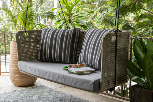 Virasat Double Seater Hanging Swing Without Stand For Balcony, Garden Swing (Beige) Braided & Rope-VIRASAT FURNITURE & FURNISHING