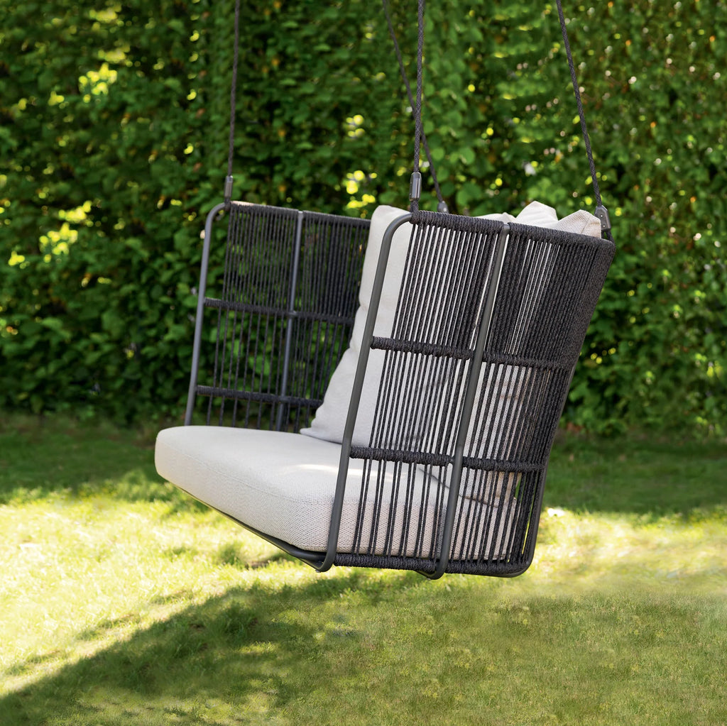 Virasat Double Seater Hanging Swing Without Stand For Balcony, Garden Swing (Black) Braided & Rope-VIRASAT FURNITURE & FURNISHING