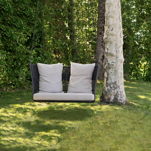 Virasat Double Seater Hanging Swing Without Stand For Balcony, Garden Swing (Black) Braided & Rope-VIRASAT FURNITURE & FURNISHING