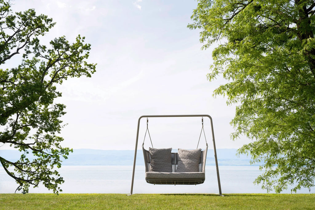 Virasat Double Seater Hanging Swing With Stand For Balcony, Garden Swing (Grey) Braided & Rope-VIRASAT FURNITURE & FURNISHING
