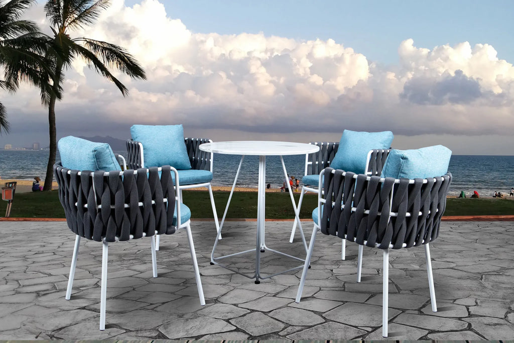 Virasat Outdoor Patio Seating Set 4 Chairs and 1 Table Set (Dark Grey) Braided & Rope-VIRASAT FURNITURE & FURNISHING