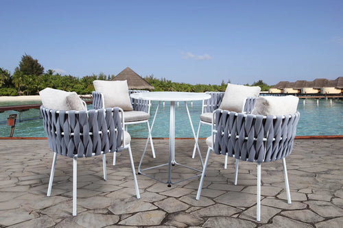 Virasat Outdoor Patio Seating Set 4 Chairs and 1 Table Set (Silver) Braided & Rope-VIRASAT FURNITURE & FURNISHING