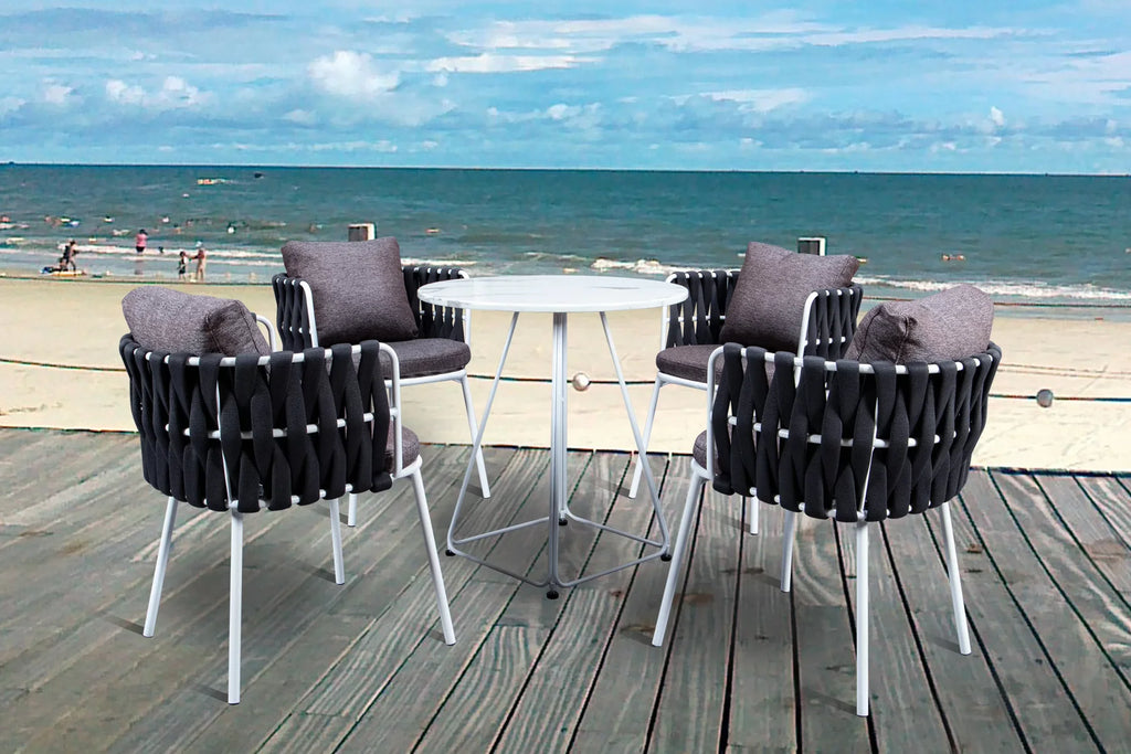 Virasat Outdoor Patio Seating Set 4 Chairs and 1 Table Set (Black) Braided & Rope-VIRASAT FURNITURE & FURNISHING