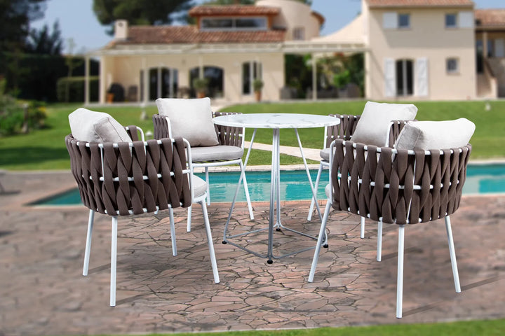 Virasat Namde Outdoor Patio Seating Set 4 Chairs and 1 Table Set (Dark Brown) Braided & Rope