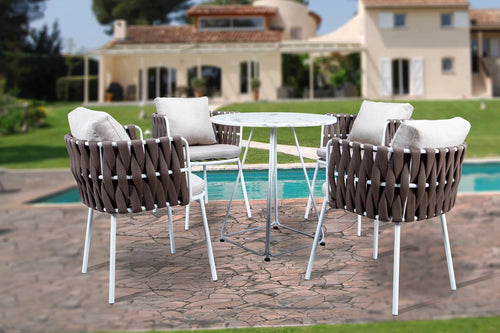 Virasat Outdoor Patio Seating Set 4 Chairs and 1 Table Set (Dark Brown) Braided & Rope-VIRASAT FURNITURE & FURNISHING