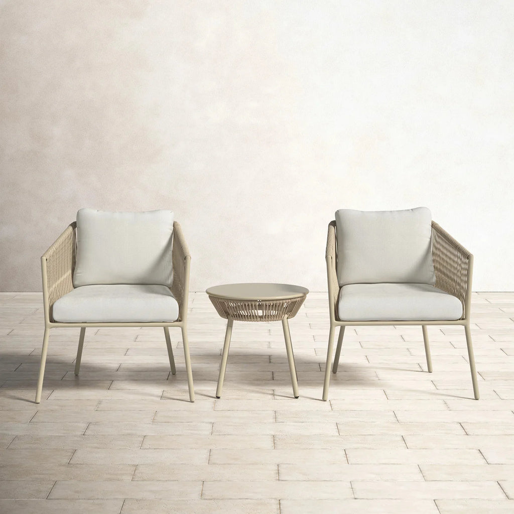 Virasat Outdoor Patio Seating Set 2 Chairs and 1 Table Set (Cream) Braided & Rope-VIRASAT FURNITURE & FURNISHING