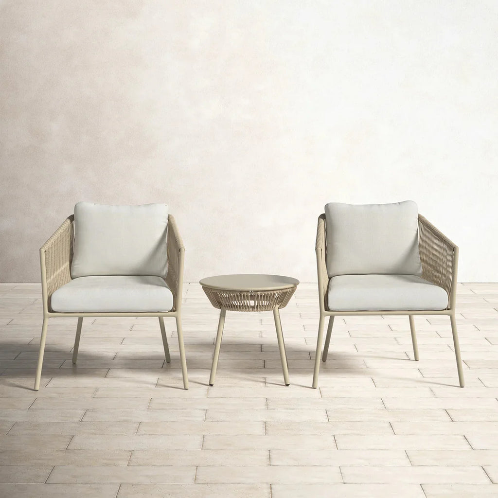 VIRASAT FURNITURE CHIMP OUTDOOR PATIO SEATING SET 2 CHAIRS AND 1 TABLE SET (CREAM) BRAIDED & ROPE