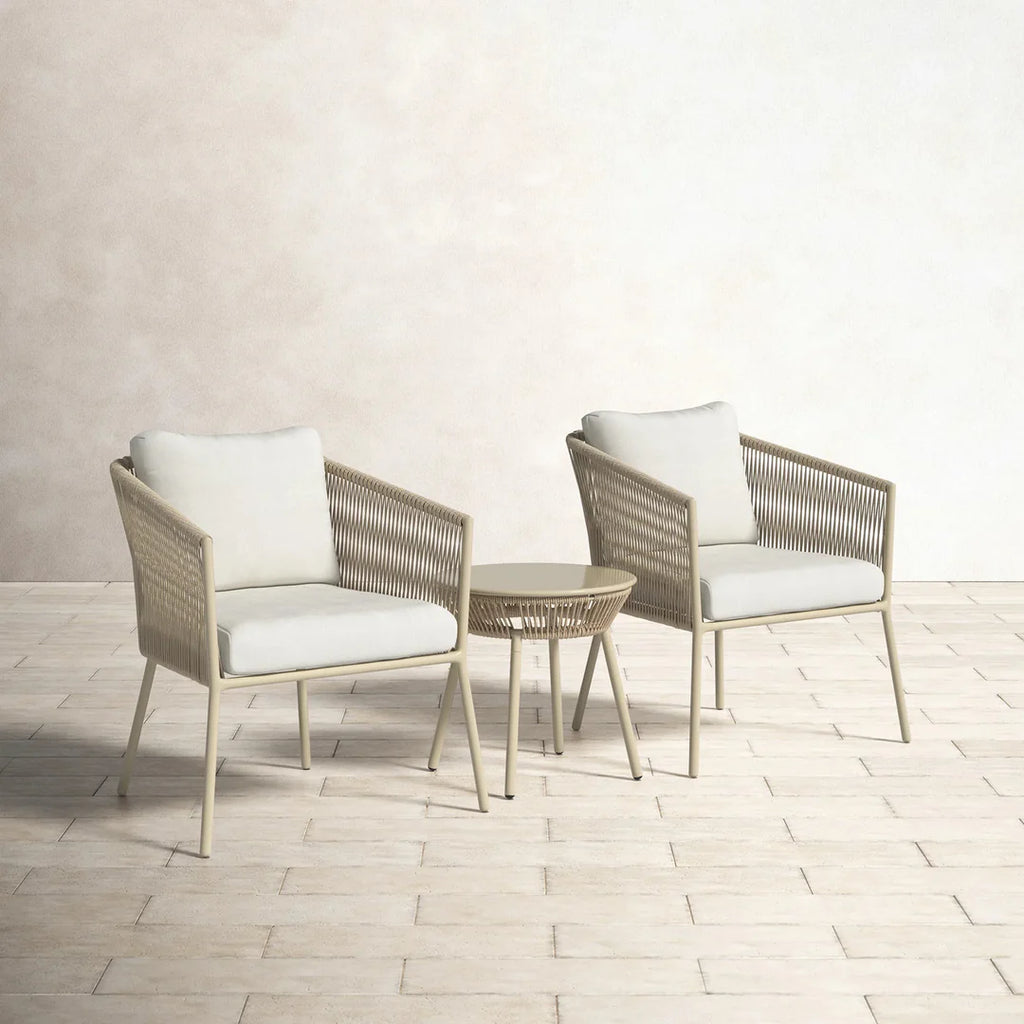 VIRASAT FURNITURE CHIMP OUTDOOR PATIO SEATING SET 2 CHAIRS AND 1 TABLE SET (CREAM) BRAIDED & ROPE