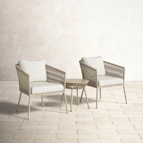 VIRASAT FURNITURE CHIMP OUTDOOR PATIO SEATING SET 2 CHAIRS AND 1 TABLE SET (CREAM) BRAIDED & ROPE