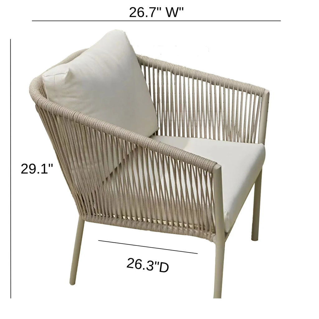 Virasat Outdoor Patio Seating Set 2 Chairs and 1 Table Set (Cream) Braided & Rope-VIRASAT FURNITURE & FURNISHING