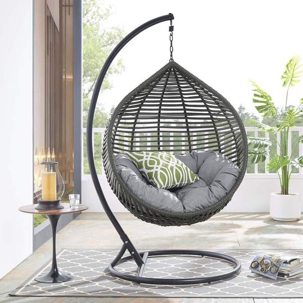 Virasat Nereza Single Seater Hanging Swing With Stand For Balcony , Garden Swing (Black)