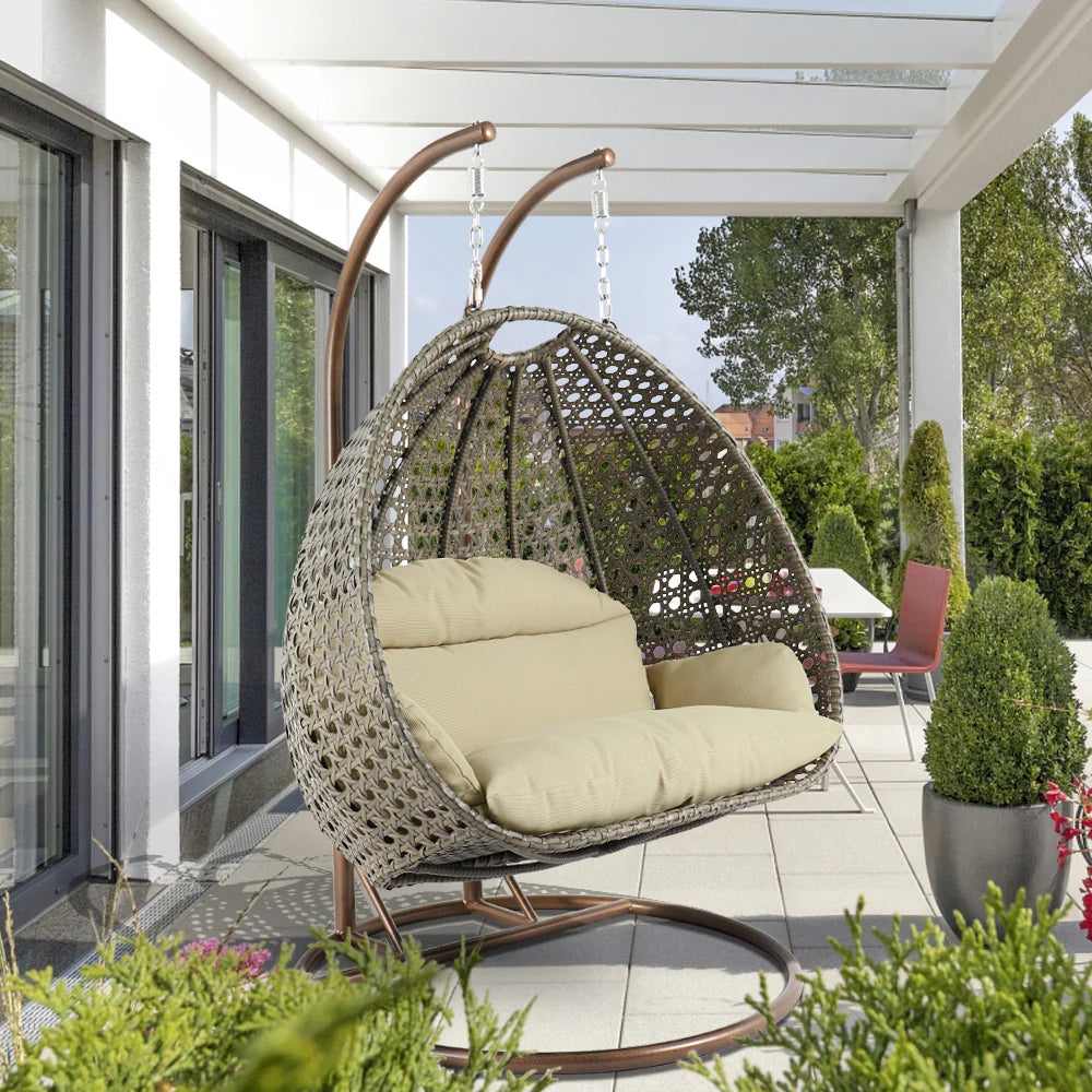 Virasat Double Seater Hanging Swing With Stand For Balcony, Garden Swing (Dark Grey)-VIRASAT FURNITURE & FURNISHING
