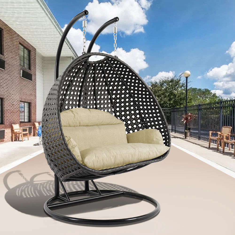 Virasat Double Seater Hanging Swing With Stand For Balcony, Garden Swing (Dark Grey)-VIRASAT FURNITURE & FURNISHING