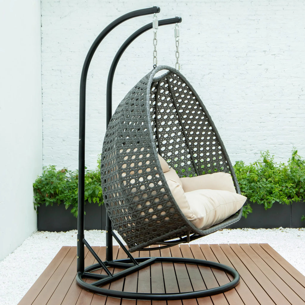 Virasat Double Seater Hanging Swing With Stand For Balcony, Garden Swing (Dark Grey)-VIRASAT FURNITURE & FURNISHING