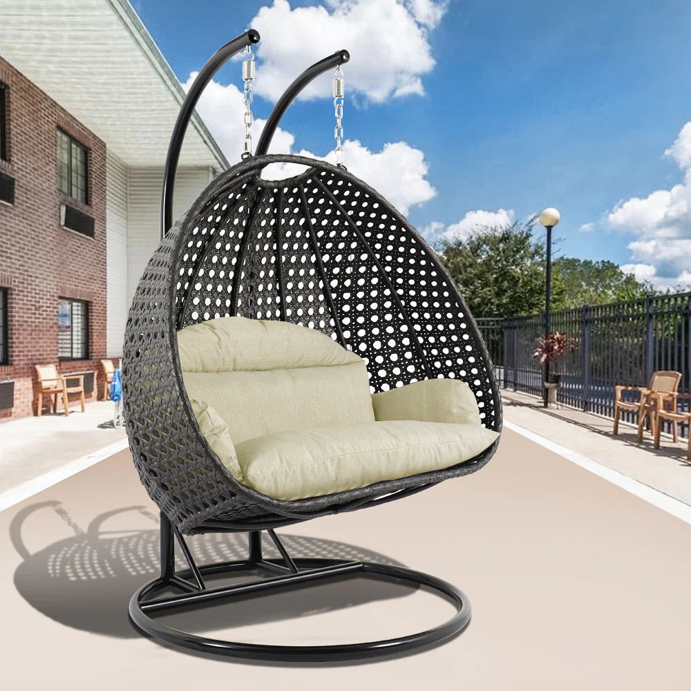 Virasat Double Seater Hanging Swing With Stand For Balcony, Garden Swing (Dark Grey)