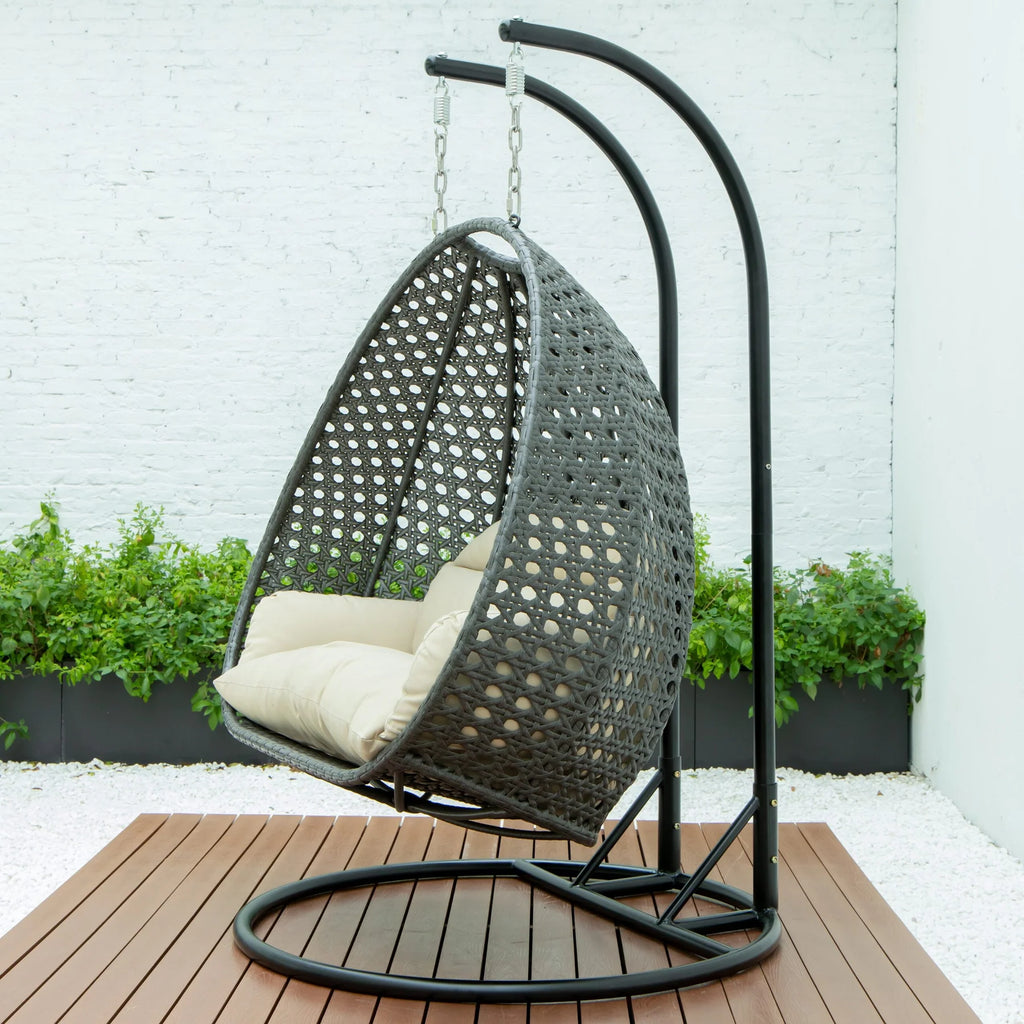 Virasat Double Seater Hanging Swing With Stand For Balcony, Garden Swing (Dark Grey)