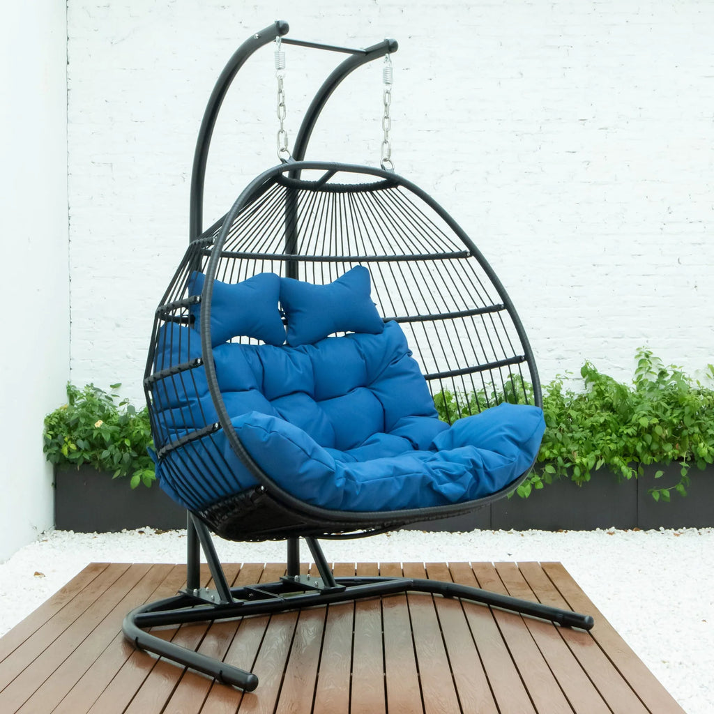 Virasat Double Seater Hanging Swing With Stand For Balcony, Garden Swing (Black) Braided and Rope-VIRASAT FURNITURE & FURNISHING