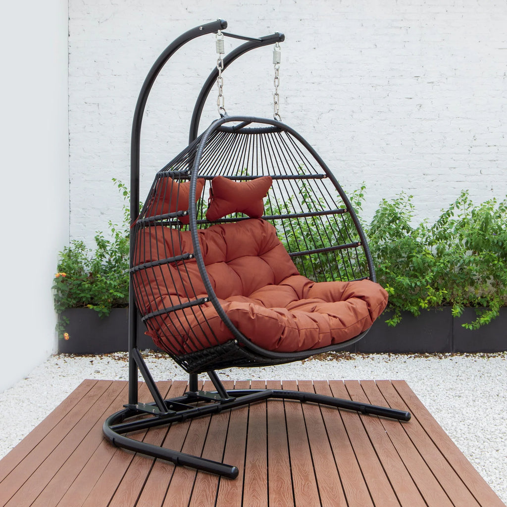 Virasat Double Seater Hanging Swing With Stand For Balcony, Garden Swing (Black) Braided and Rope-VIRASAT FURNITURE & FURNISHING