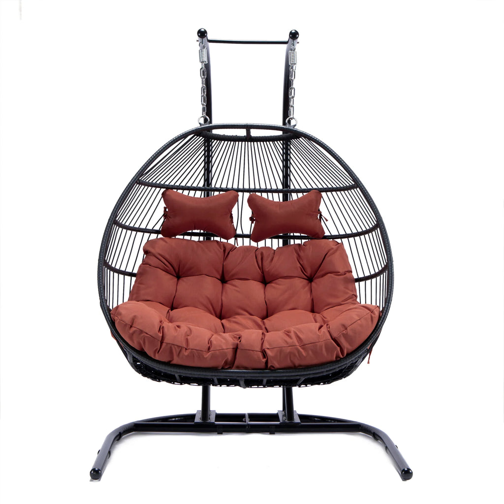 Virasat Double Seater Hanging Swing With Stand For Balcony, Garden Swing (Black) Braided and Rope-VIRASAT FURNITURE & FURNISHING