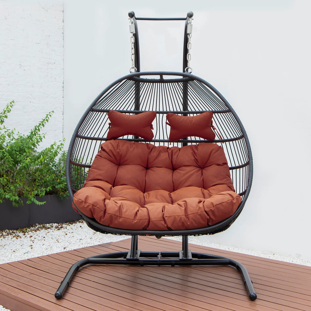 Virasat Double Seater Hanging Swing With Stand For Balcony, Garden Swing (Black) Braided and Rope-VIRASAT FURNITURE & FURNISHING