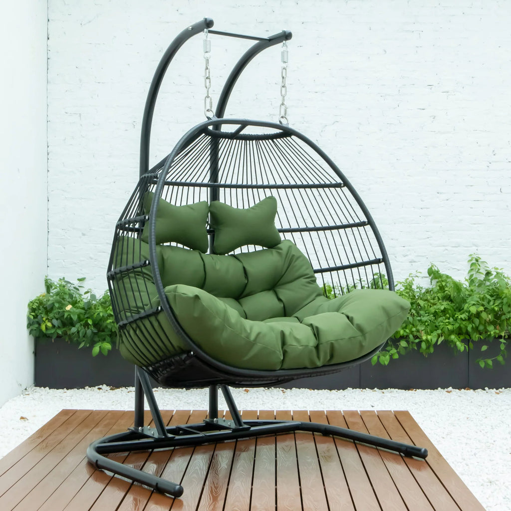 Virasat Double Seater Hanging Swing With Stand For Balcony, Garden Swing (Black) Braided and Rope-VIRASAT FURNITURE & FURNISHING