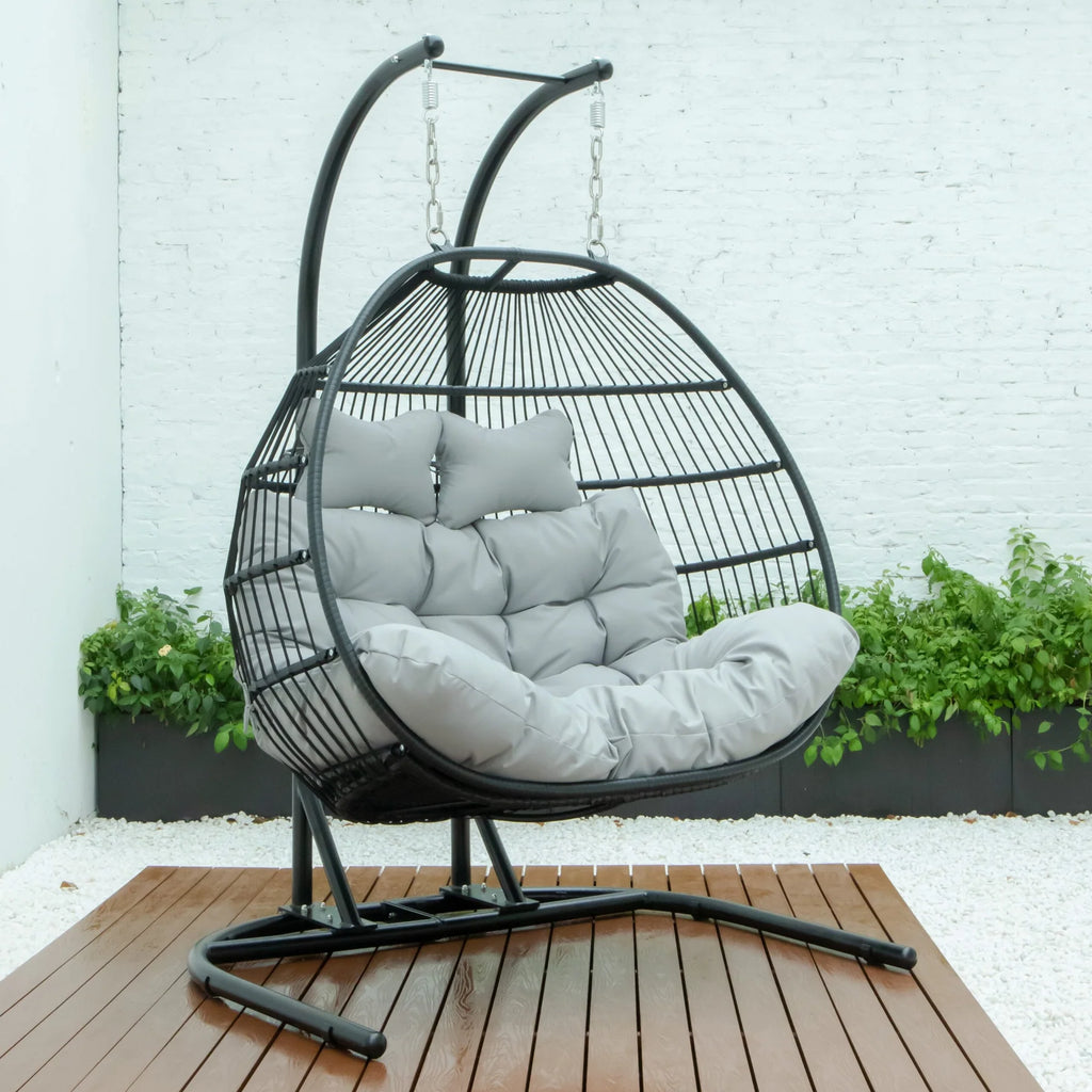 Virasat Double Seater Hanging Swing With Stand For Balcony, Garden Swing (Black) Braided and Rope-VIRASAT FURNITURE & FURNISHING