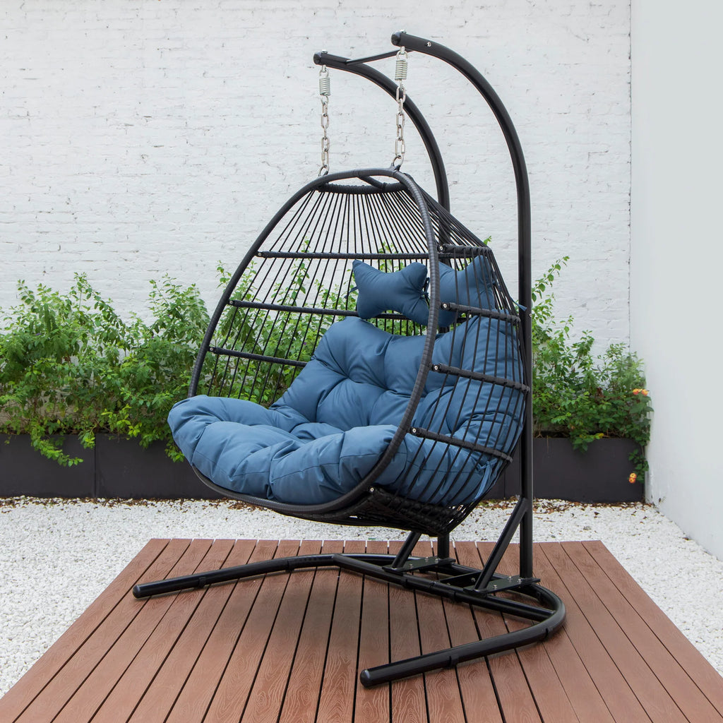 Virasat Double Seater Hanging Swing With Stand For Balcony, Garden Swing (Black) Braided and Rope-VIRASAT FURNITURE & FURNISHING