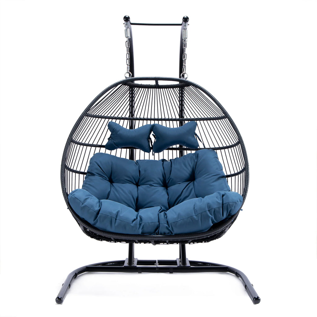 Virasat Double Seater Hanging Swing With Stand For Balcony, Garden Swing (Black) Braided and Rope-VIRASAT FURNITURE & FURNISHING