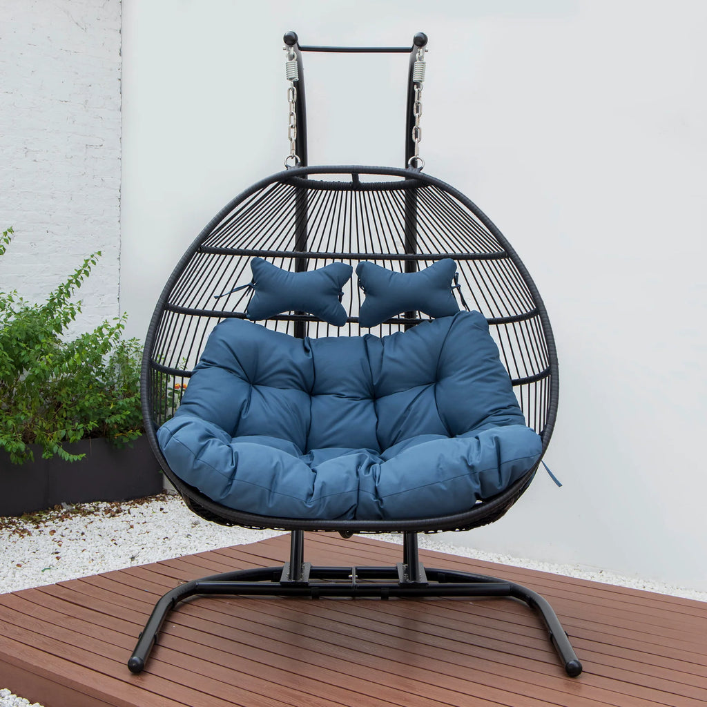 Virasat Double Seater Hanging Swing With Stand For Balcony, Garden Swing (Black) Braided and Rope-VIRASAT FURNITURE & FURNISHING