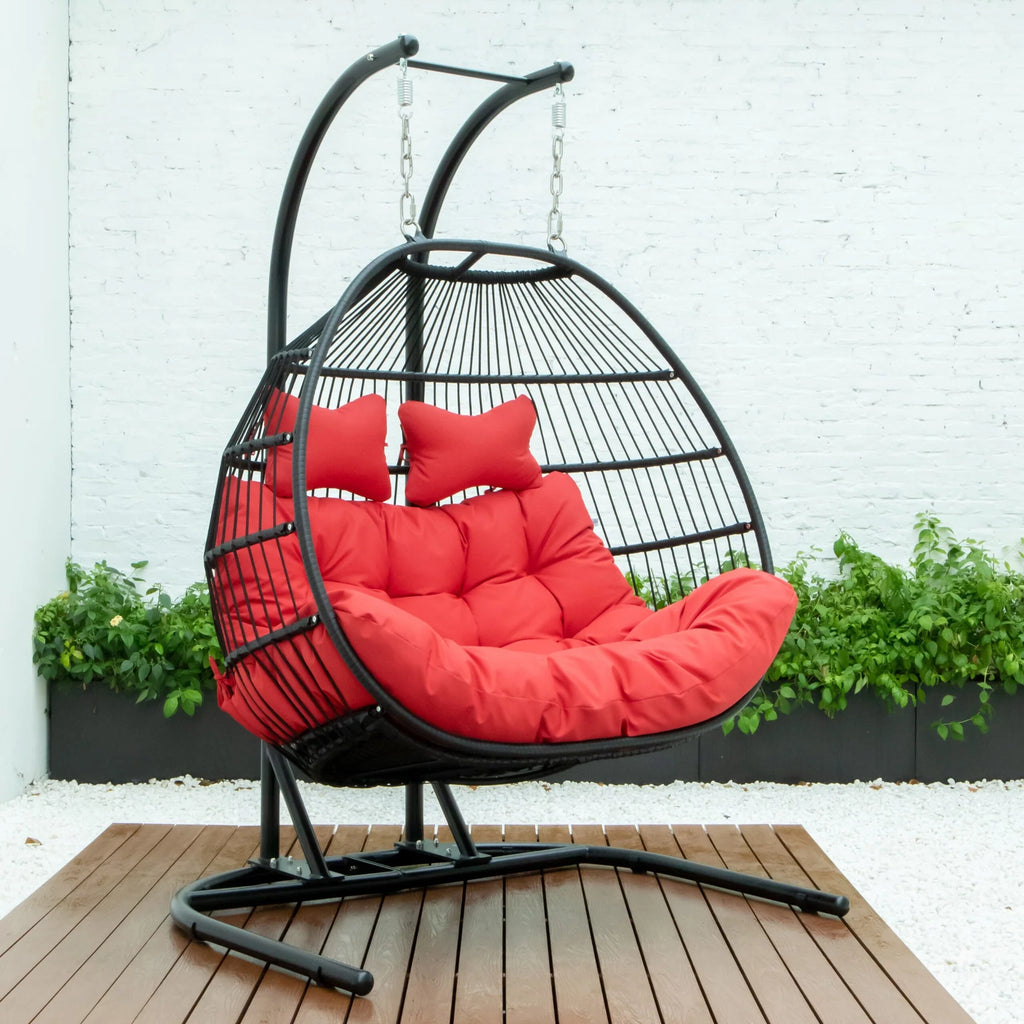 Virasat Double Seater Hanging Swing With Stand For Balcony, Garden Swing (Black) Braided and Rope-VIRASAT FURNITURE & FURNISHING