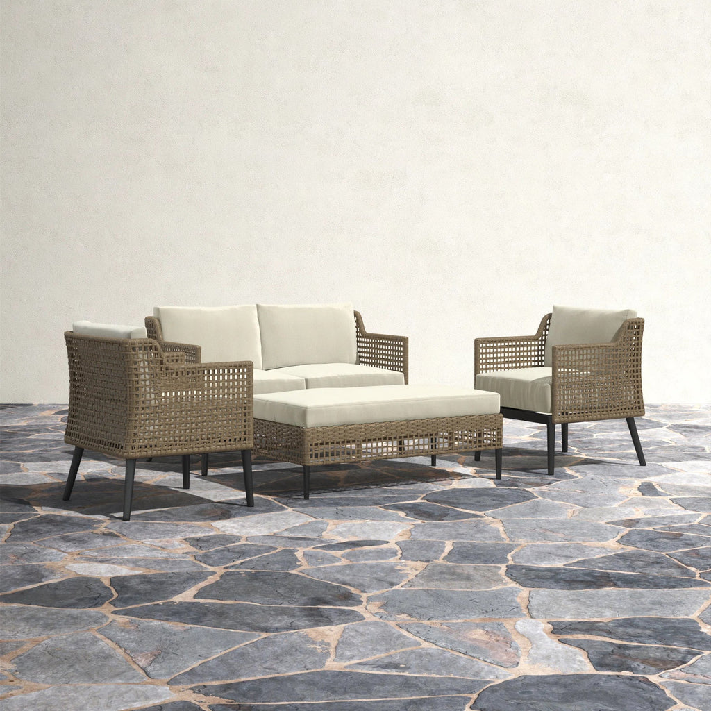 Virasat Outdoor Sofa Set 2 Seater, 2 Single Seater and 1 Center Table (Cream+ Brown)-VIRASAT FURNITURE & FURNISHING