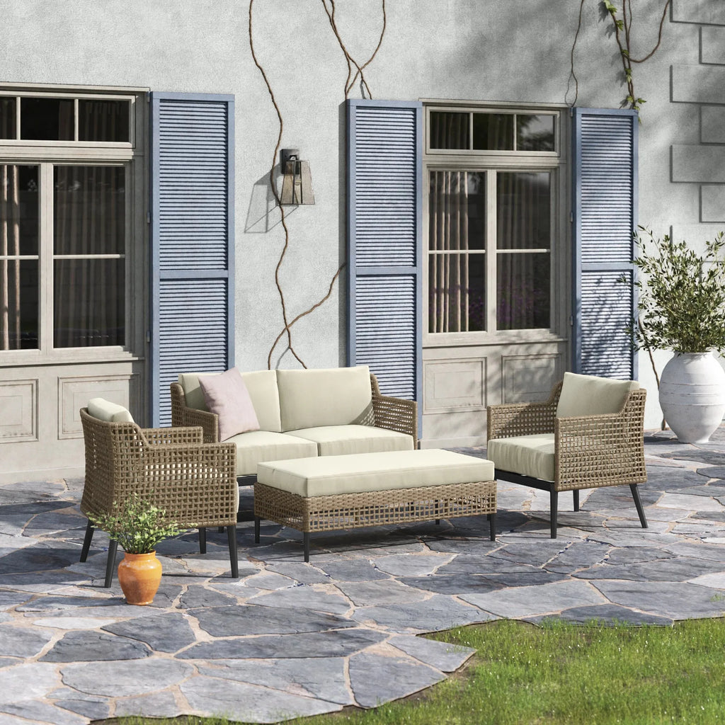 Virasat Outdoor Sofa Set 2 Seater, 2 Single Seater and 1 Center Table (Cream+ Brown)-VIRASAT FURNITURE & FURNISHING