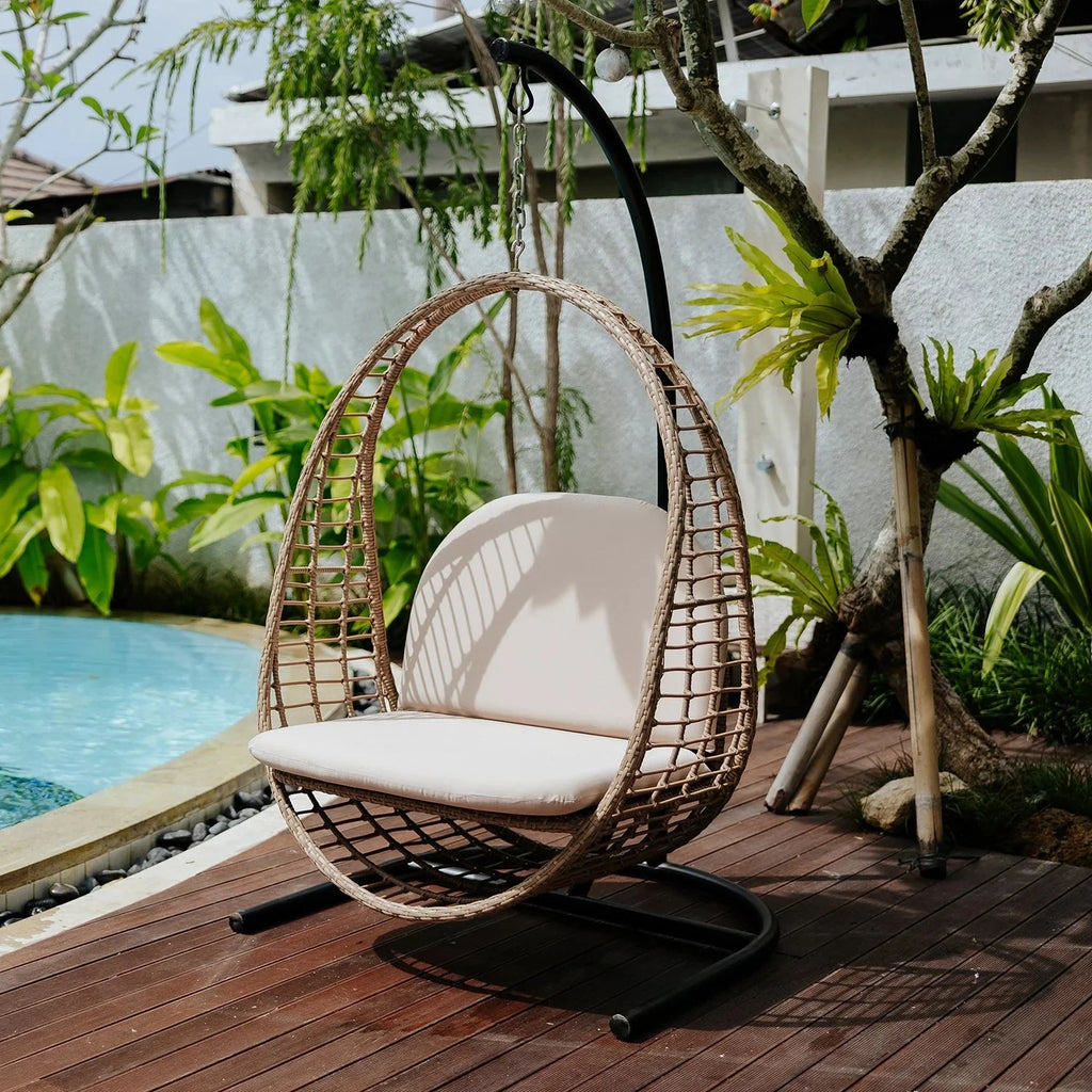 Virasat Single Seater Hanging Swing With Stand For Balcony, Garden Swing (Tan)-VIRASAT FURNITURE & FURNISHING