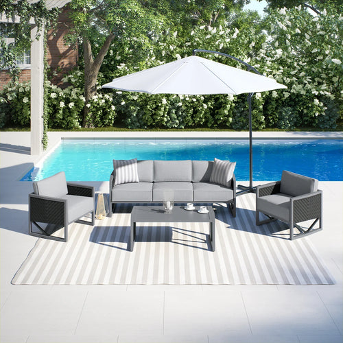 Virasat Outdoor Sofa Set 3 Seater, 2 Single Seater and 1 Center Table Set (Black + Grey)-VIRASAT FURNITURE & FURNISHING