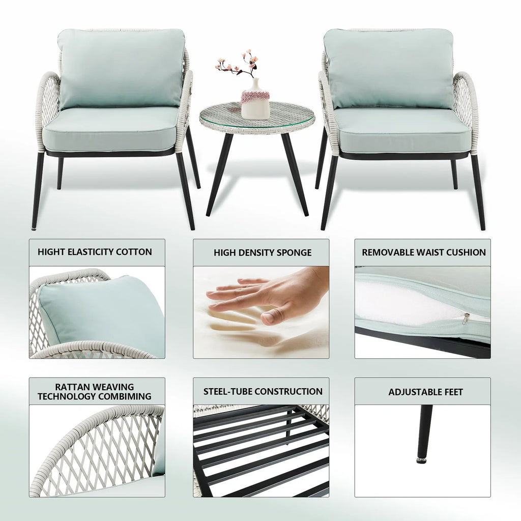 Virasat Outdoor Patio Seating Set 2 Chairs and 1 Table Set (White)-VIRASAT FURNITURE & FURNISHING
