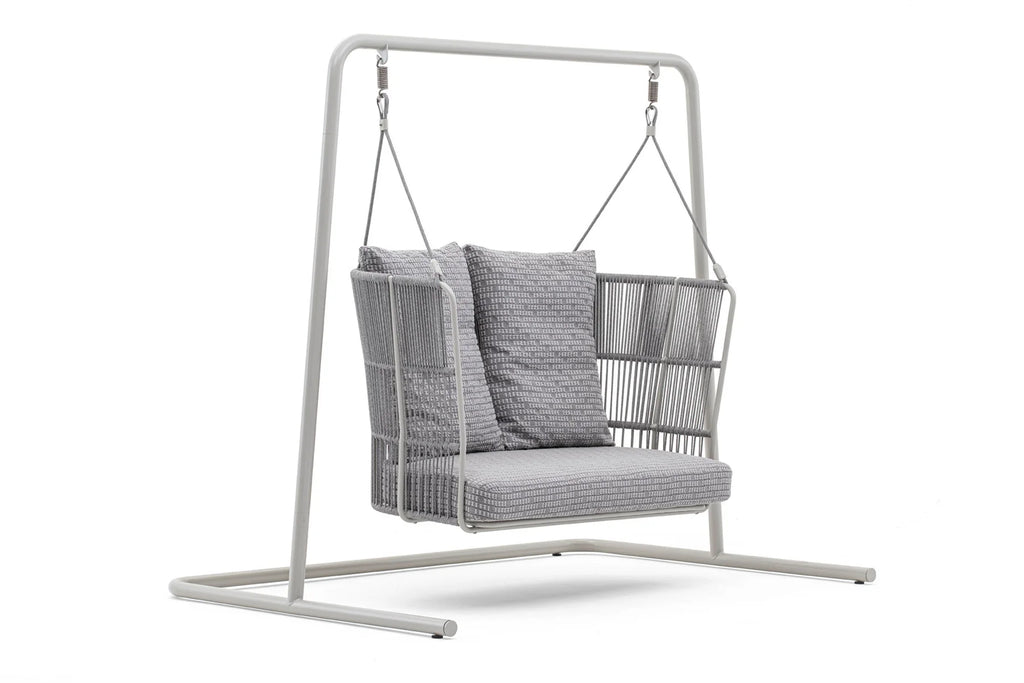 Virasat Double Seater Hanging Swing With Stand For Balcony, Garden Swing (Grey) Braided & Rope-VIRASAT FURNITURE & FURNISHING